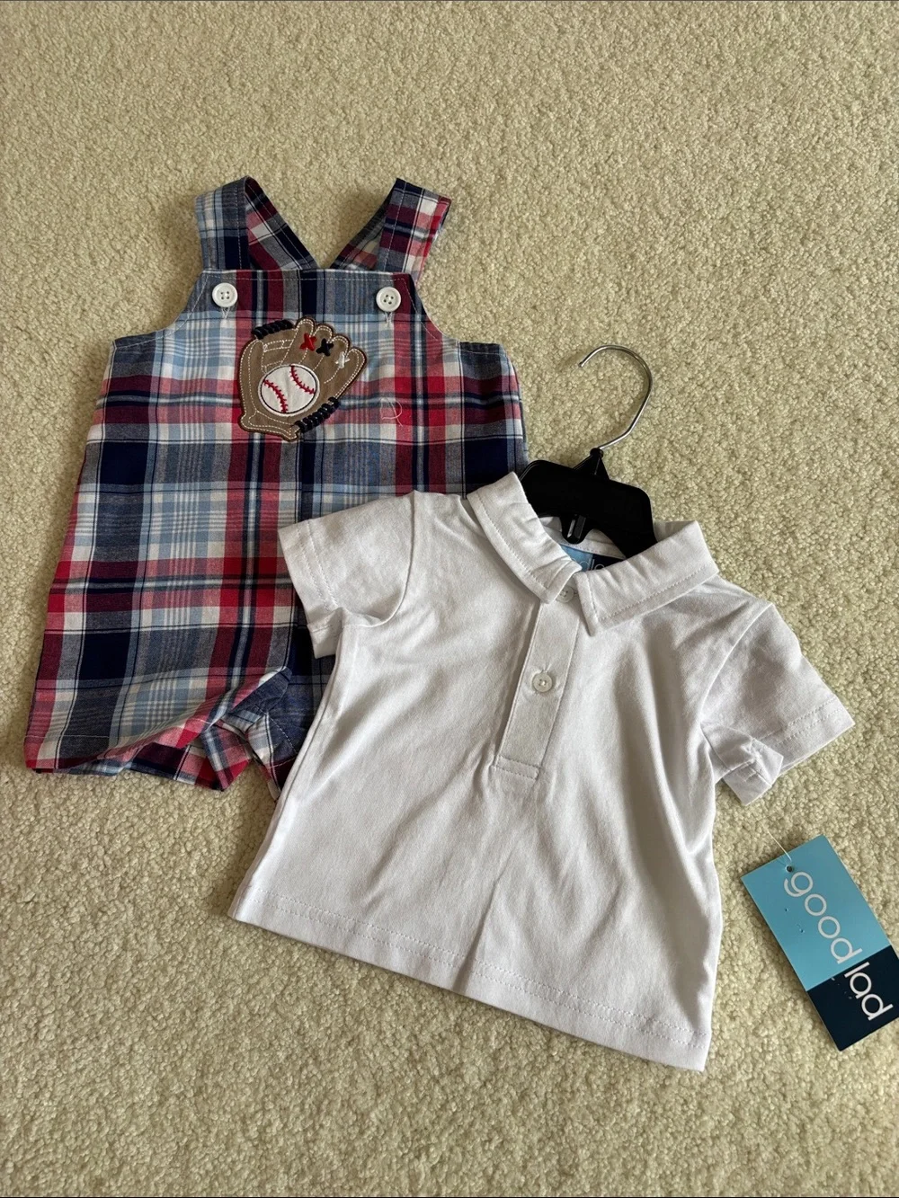 Good Lad Red, Blue, White Plaid Baseball Romper